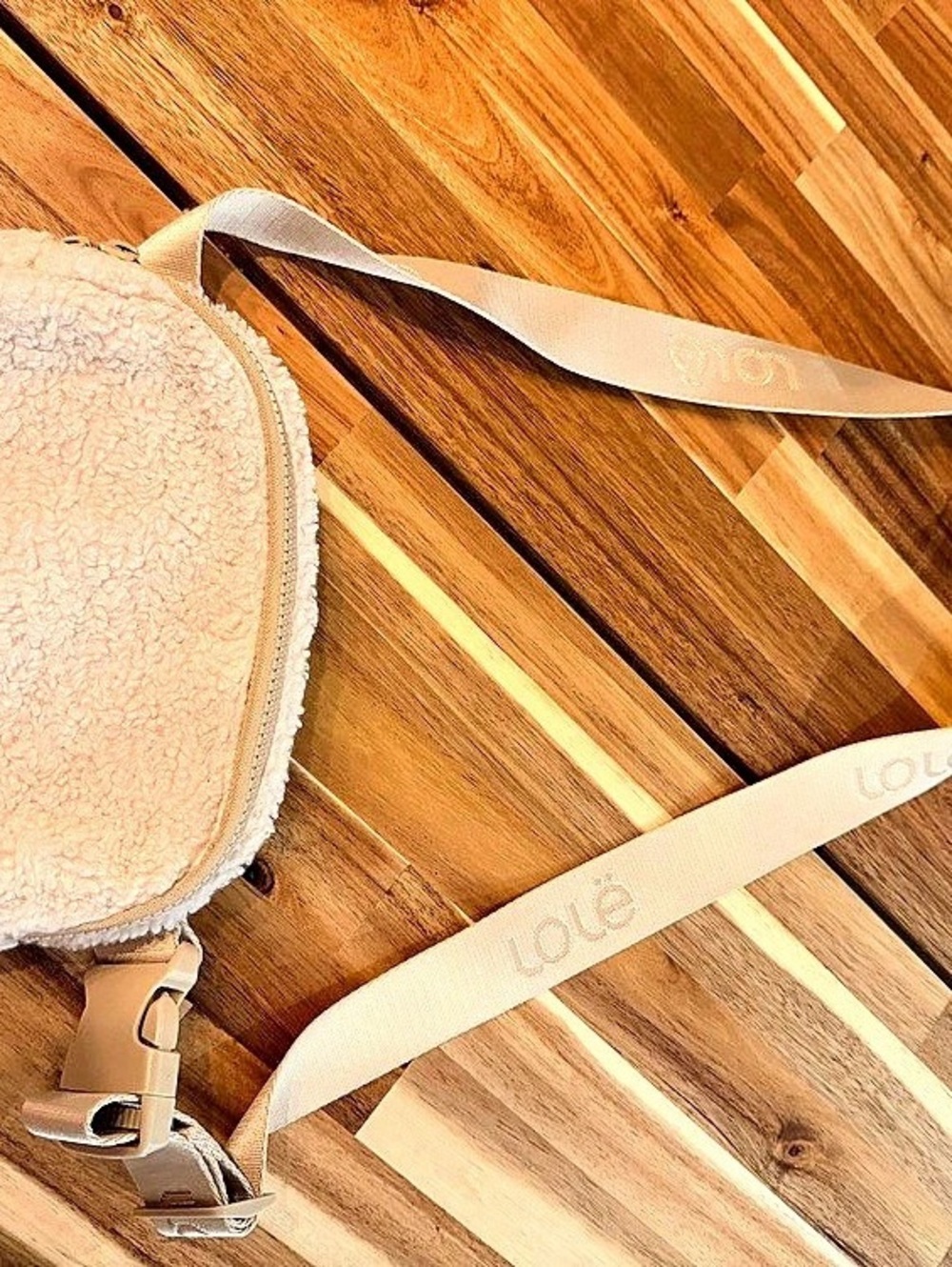 Lole Fleece Belt Bag Sherpa Crossbody Bag in Beige